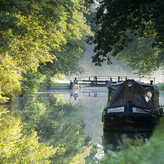 Boat moored near Bowers Lock, Surrey